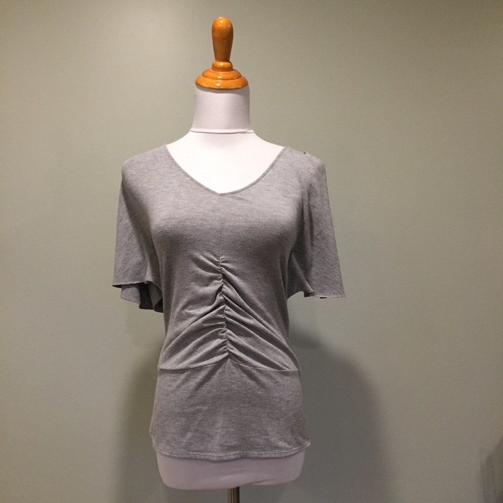 Gray Synched Front Kimono Sleeve Fitted Blouse S